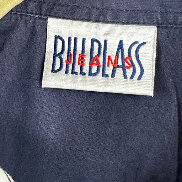 Bill Blass Jeans navy white striped button shirt size large 100% cotton - Picture 4 of 5